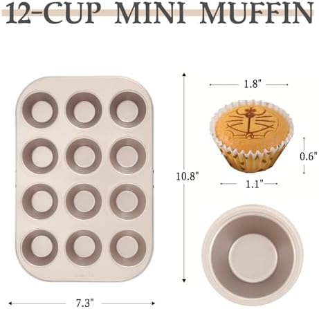 Mini Muffin Pan Set, 12-Cup Nonstick Carbon Steel Baking Pans, 2 Pack