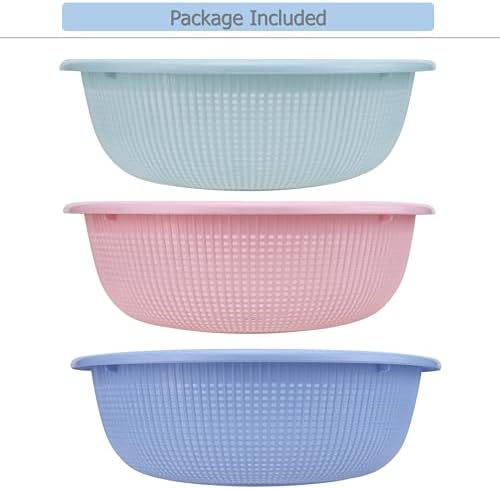 EIKS 3 Pack Plastic Colander Baskets Mesh Sieve, 10-inch Diameter