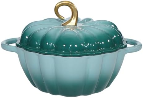 Pumpkin Enameled Cast Iron Dutch Oven with Lid, 4.5 QT Dual Handles and Heavy Duty Pot, Oven Safe up to 500°F for Bread Baking, Braising, Cooking and Family Gifts, Cyan