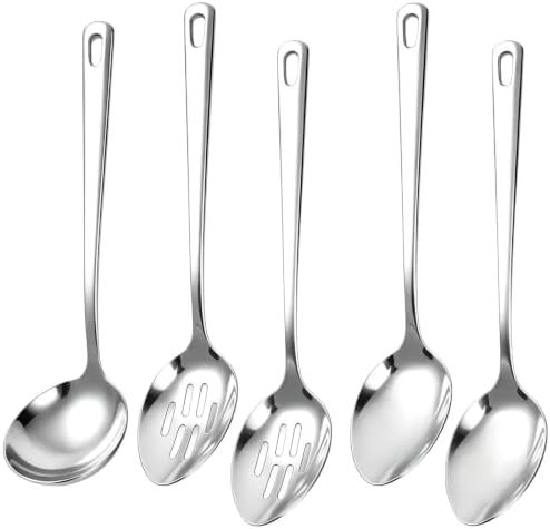 5 Pcs Serving Spoon Set, Large Slotted Spoon Metal Soup Ladle