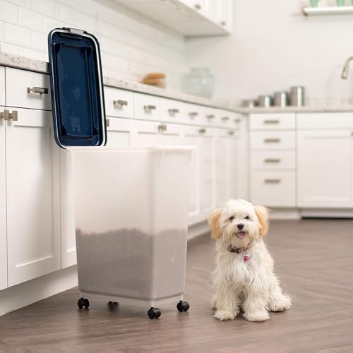 IRIS USA Dog Food Storage Container, Up to 38 lbs, Navy/Pearl, Made in USA