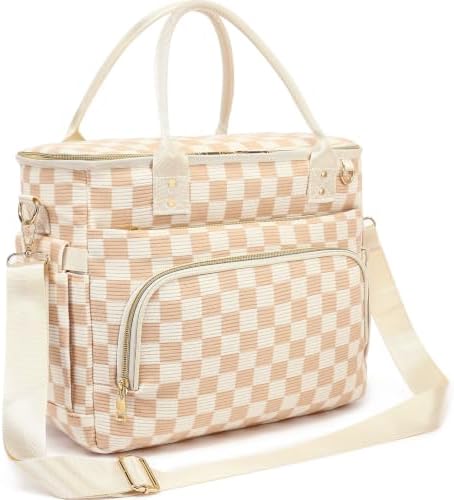 GYEUKHAM Insulated Lunch Bag for Women Men,Extra Large Lunch Box, Leakproof Reusable Cooler Tote for Adult, Everyday Soft Lunch Tote Bag for Work College Picnic Travel,C-Khaki Checkered