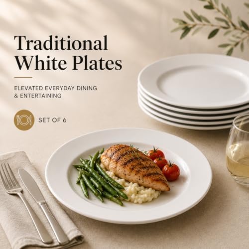 10 Strawberry Street Simply White 10.5" Round Dinner Plate, Set of 6