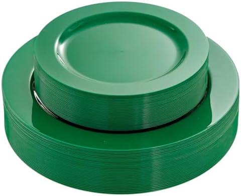 FLOWERCAT 60PCS Green Plates & St. Patrick's Day Plates - Heavy Duty Dark Green plates Disposable for Party&Event- Include 30PCS 10.25" Dinner Plates & 30PCS 7.5" Dessert Plates
