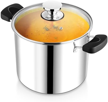 P&P CHEF 12 Qt Pot with Lid, Transparent Glass, Tri-ply Stainless Steel