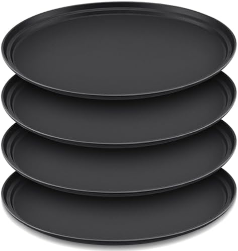FillTouch 4 Pcs Restaurant Serving Trays Oval, 24 x 29 Inch, Black