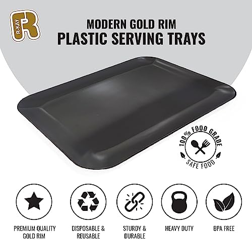 3 Pack Black Plastic Serving Trays for Party - Black Serving Tray 8 x 11 Inch - Heavy Duty Dessert Trays for Food - Rectangular Party Serving Trays for Entertaining