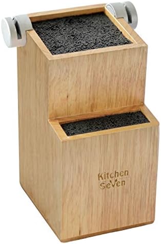 Bamboo Universal Knife Block - Knife Holder with 2 Built-In Knife Sharpeners - 2-Tiered Modern Knife Storage Up to 16 Large and Small Knives Easy Clean Wooden Knife Organizer by Kitchen Seven