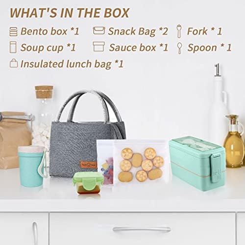Bento Box Upgrade Japanese Lunch Box Kit,3 Layer Stackable Leakproof Lunch Box Containers with Accessories,Wheat Straw Bento Lunch Box for Kids and Adults