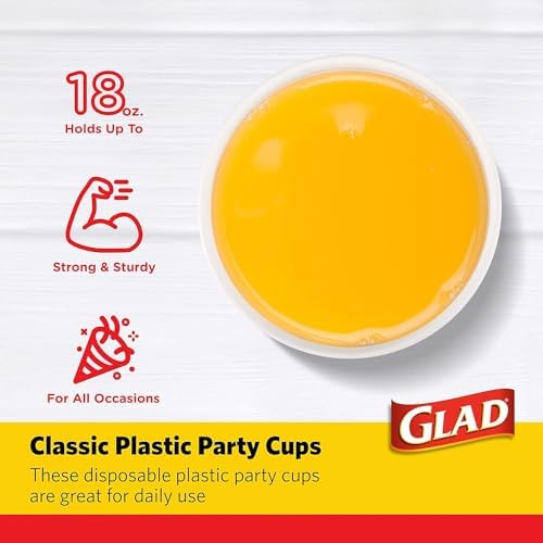 Glad Everyday Disposable Plastic Cups, Red, 18 Oz, 40 Count, 6-Pack