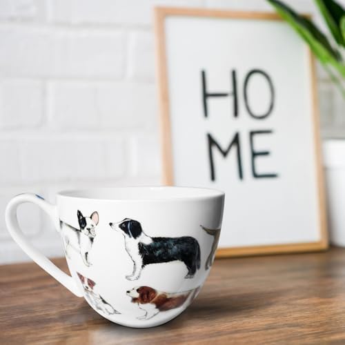 Cute Dog Mugs for Daily Coffee and Tea, Premium 20 oz Bone China Coffee Tea Hug Mug, Perfect Holiday, Birthday, and Christmas Gift for Dog Lovers, Designed in England by Harvest Green Studio