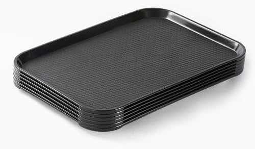 CURTA 6 Pack Plastic Serving Trays, 12x16 Inch Cafeteria Trays, Black