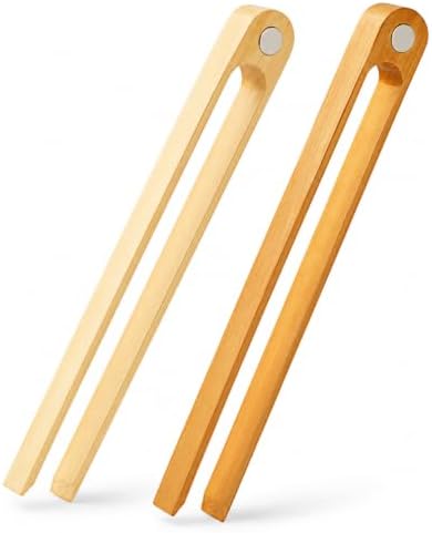Magnetic Bamboo Toaster Tongs Set of 2, 8.7 Inch Natural Wood Toast Tongs, Eco-Friendly Kitchen Tongs for Toast, Bagels, Waffles, Serving, Space-Saving Kitchen Accessories