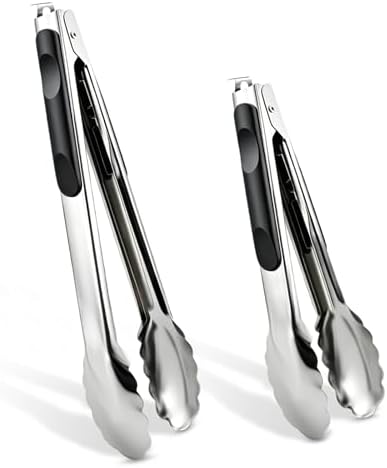 2 Pcs 9/12 Inch Kitchen Tongs for Cooking, BBQ & Salad