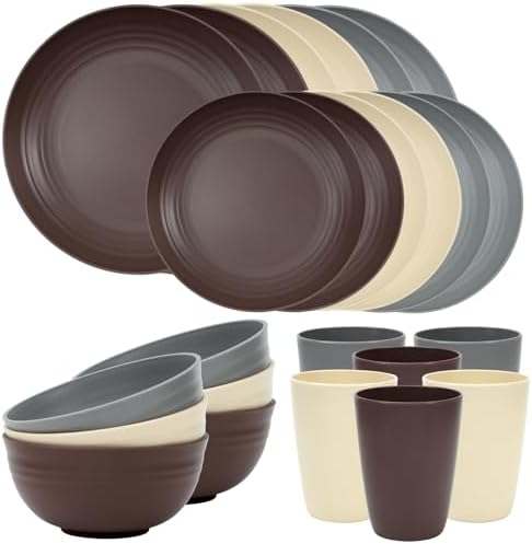 Quatish 24 Piece Plates and Bowl Set for 8, Dinnerware Dish Set for Kitchen