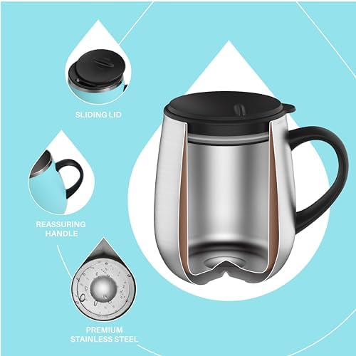 Ideus 16 oz Insulated Coffee Mug with Lid and Handle (Sky Blue)