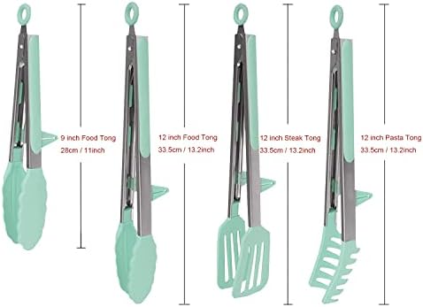 4 Pack Silicone Kitchen Cooking Tongs Set, Stainless Steel Nonstick Food Tong with BPA Free Silicone Tips for Serving Pasta Spaghetti Steak Pie Pizza Salad Vegetable Fruit Grilling BBQ Buffet 9" & 12"