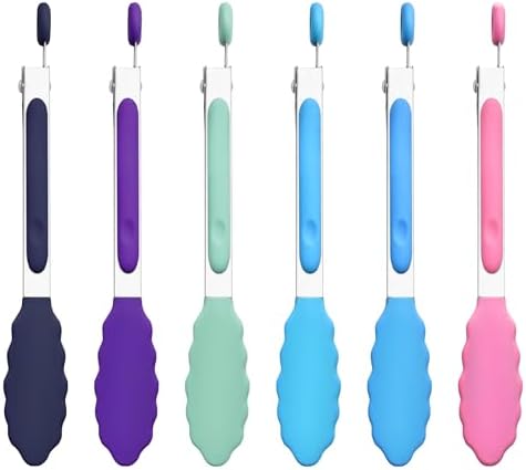6PCS 7-Inch Silicone Tongs Set, Stainless Steel Tongs with Silicone Tips