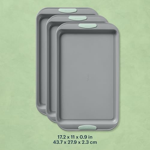 Pyrex 3-Piece Metal Cookie Sheet Bakeware Set with Heatsafe Handles, Sage