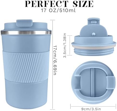 Insulated Travel Coffee Mug, Stainless Steel Coffee Cup with Leakproof Lid