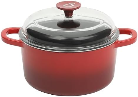 Crock Pot Artisan 3-Quart Round Cast Iron Dutch Oven With Oven Safe Borasilicate Lid - Red