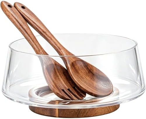 muso wood Salad Bowl Set Large-capacity with Acacia Wood Base
