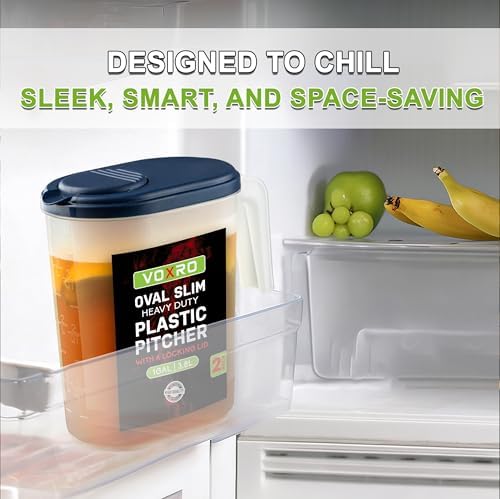 2-Pack 1 Gallon Water Pitchers with Lids, Slim Fridge Door Water Jugs