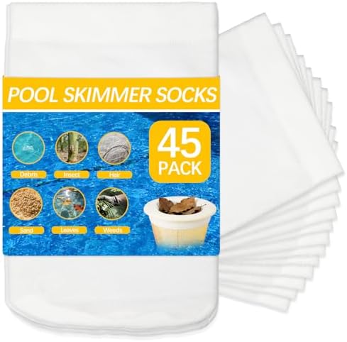45 Pack Pool Filter Socks for Skimmer Baskets, Reusable Pool Skimmer Socks for Above Ground or Inground Pools Filter Protecting Fine Mesh Screen Basket Sock for Collecting Leaves, Branches, Debris