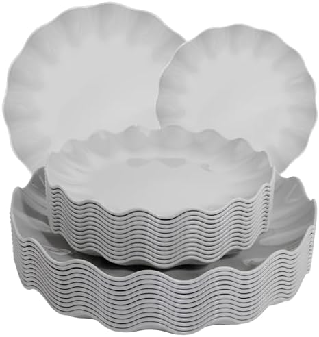 LIYH 24Pcs Grey Plastic Plates Reusable Unbreakable Dinner And Salad Set