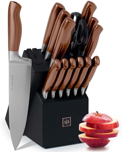 Styled Settings Copper Knife Set with Block & Built-In Sharpener, 14-Piece