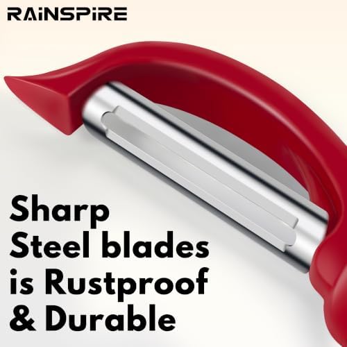 Rainspire Vegetable Peeler Potato Peelers for Kitchen, Sharp Stainless Steel Blades Veggie, Comfortable Handle Fruit Peeler, Carrot Peeler Apple Peeler Dishwasher Safe, Red, 2-Pack