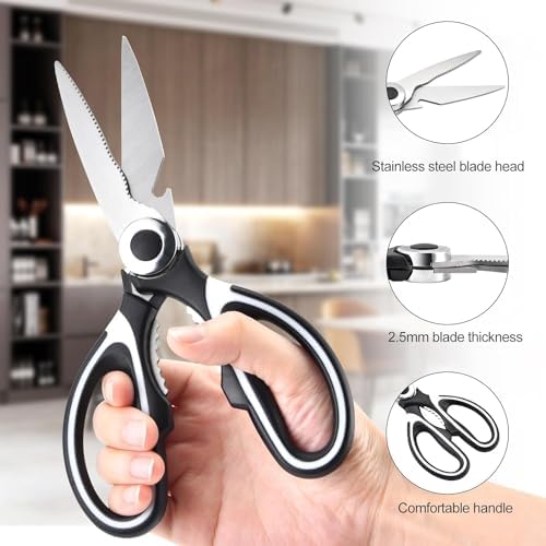 OMDAR Kitchen Scissors 3 Pack - Replacement - Stainless Steel Cooking Shears for Cutting Meat, Food, Fish, Poultry Multipurpose Sharp Sissors for Dishwasher Safe, 8.3 Inch