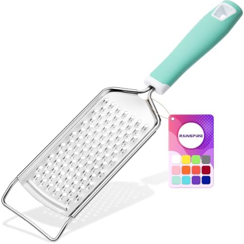 Rainspire Professional Cheese Graters for Kitchen Stainless Steel Handheld, Metal Lemon Zester Grater With Handle For Cheese, Chocolate, Spices, Kitchen Gadgets And Tools, Soft Grip Handle, Mint Green