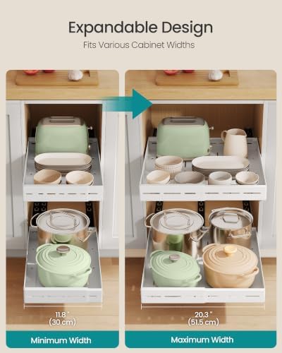 SONGMICS Pull Out Cabinet Organizer, Expandable Carbon Steel Drawers