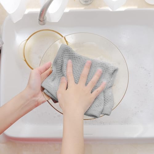 Homaxy 100% Cotton Waffle Weave Kitchen Dish Cloths 24-Pack, Light Gray