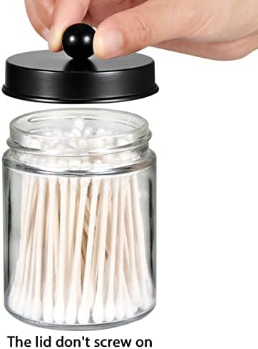 Amolliar Glass Apothecary Jar Qtip Holder Metal Lids 4pc/Black