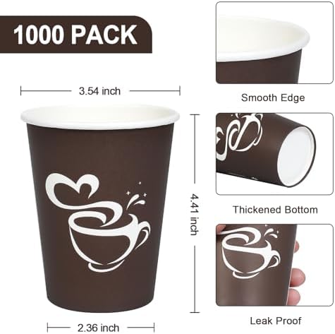 Clawsoff 1000 Count 12 oz Paper Coffee Cups Disposable Hot Coffee Cup Brown