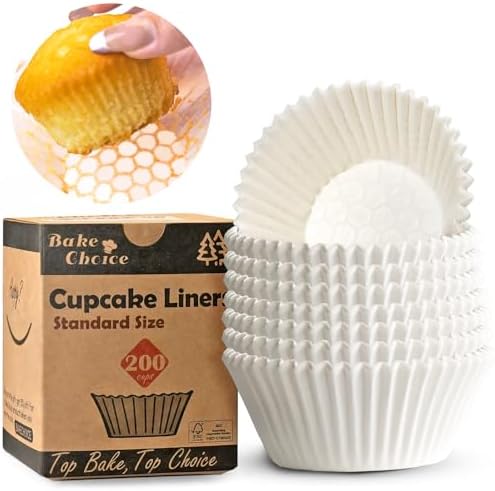 Bake Choice 200pcs Standard Cupcake Liners for Baking, White Muffin Liners
