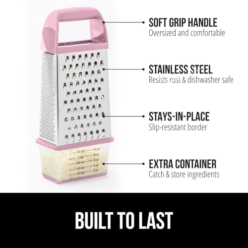 GORILLA GRIP® XL 4-Sided Stainless Steel BPA-Free Cheese Grater, Pink