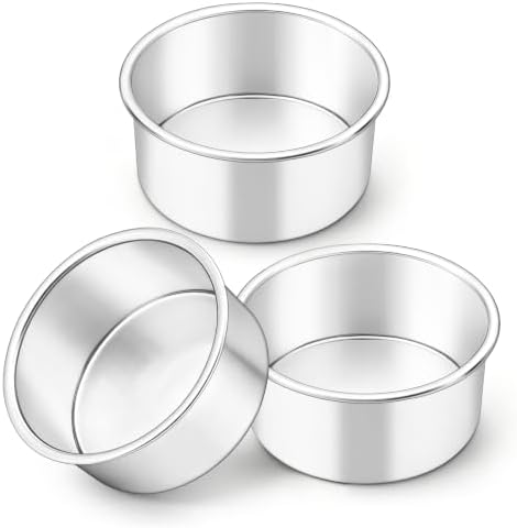 LIANYU 4 Inch Cake Pan Set of 3, Stainless Steel Mini Round Baking Pans