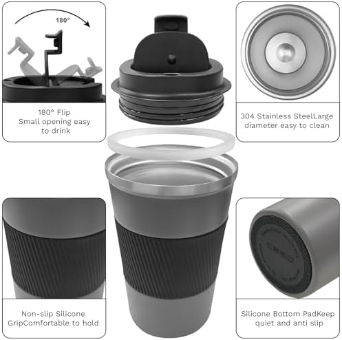 Insulated Travel Coffee Mug, Stainless Steel Coffee Cup with Leakproof Lid