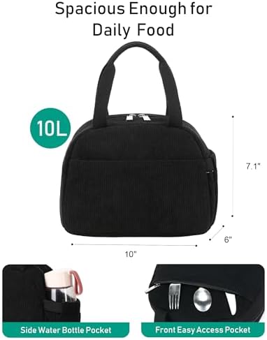 Lunch Box Lunch Bag Insulated Lunchbox Cute Reusable Lunch Tote bags for School Work Picnic for Kids Girls Women (Black)