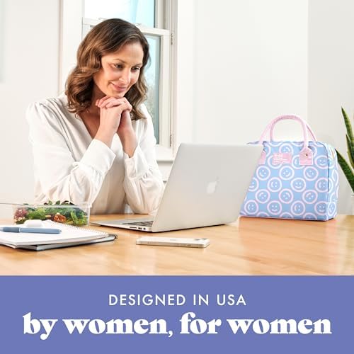 Fit & Fresh Bloomington Lunch Bag for Women - Insulated Large Lunch Box for Work with Containers, Leak-Resistant, Stain-Resistant, Zipper Closure, All Smiles Bubble Gum