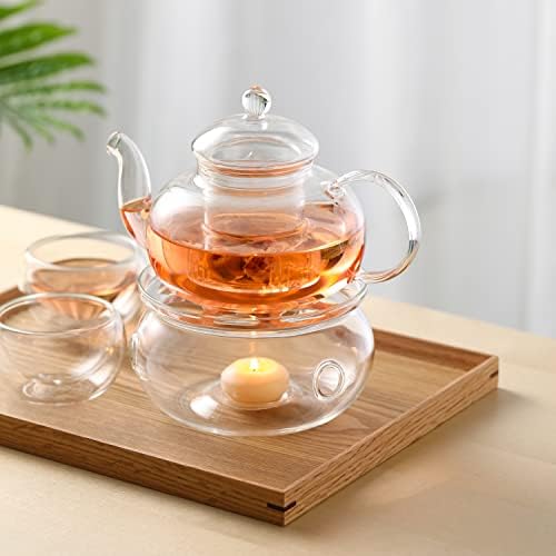 CnGlass Universal Glass Teapot Warmer,Handcrafted with Heat Proof & Lead-Free Glass Tealight Warmer 5.3 in/13.5cm diameter (Candle not Included)