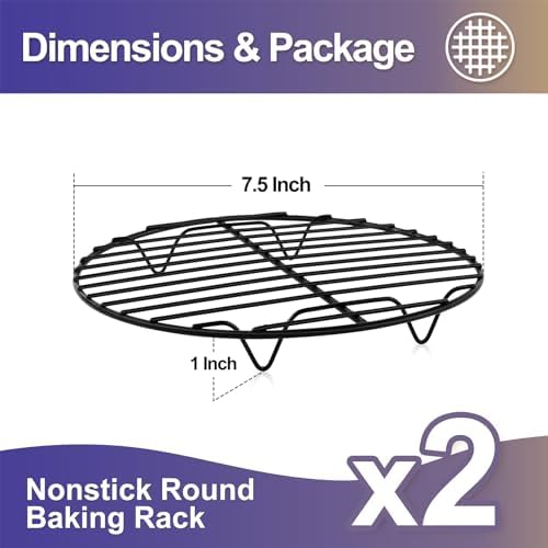 P&P CHEF 7.5 Inch Cooking Rack Round for Steaming Cooling, Black, 2 Pack