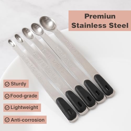 1Pack Small Measuring Spoon Set with Black Silicone Grip