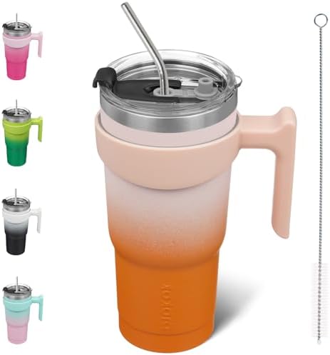 BJPKPK 20 oz Tumbler with Handle & Straw, Insulated Stainless Steel Mug
