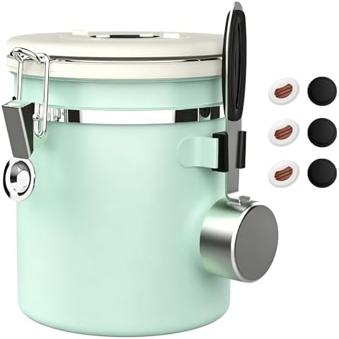 ShanSon Coffee Canister Airtight, Stainless Steel Bean Storage Container with Date Tracker & Scoop, Grounds Sugar Flour Tea Cereal Fits Kitchen Pantry, Ideal Gift for Coffee Lovers,16oz,Green