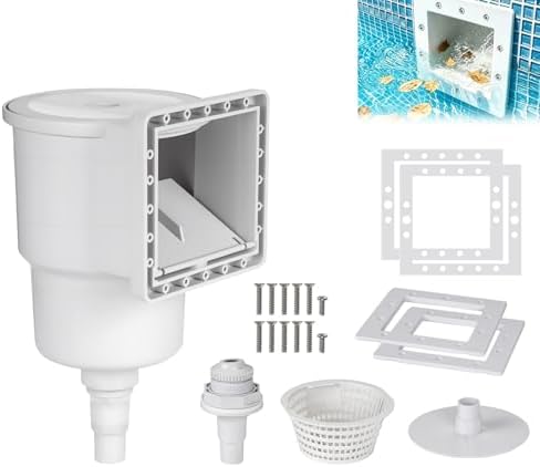 Above Ground Pool Skimmer Kit,Thru-Wall Skimmer with Accessories,Heavy Duty WallMount Pool Skimmer for Standard Pool Wall Openings,for Filter Leaves, Hair ect.(White)