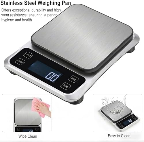 Kitchen Digital Scale, 0.1 g/0.001 oz High Precision Electronic Scale, Max 5 kg/11 lbs, Multiple Unit Conversion, Auto Power-Off/Tare/Counting Function, Stainless Steel Weighing Platform (Silver)